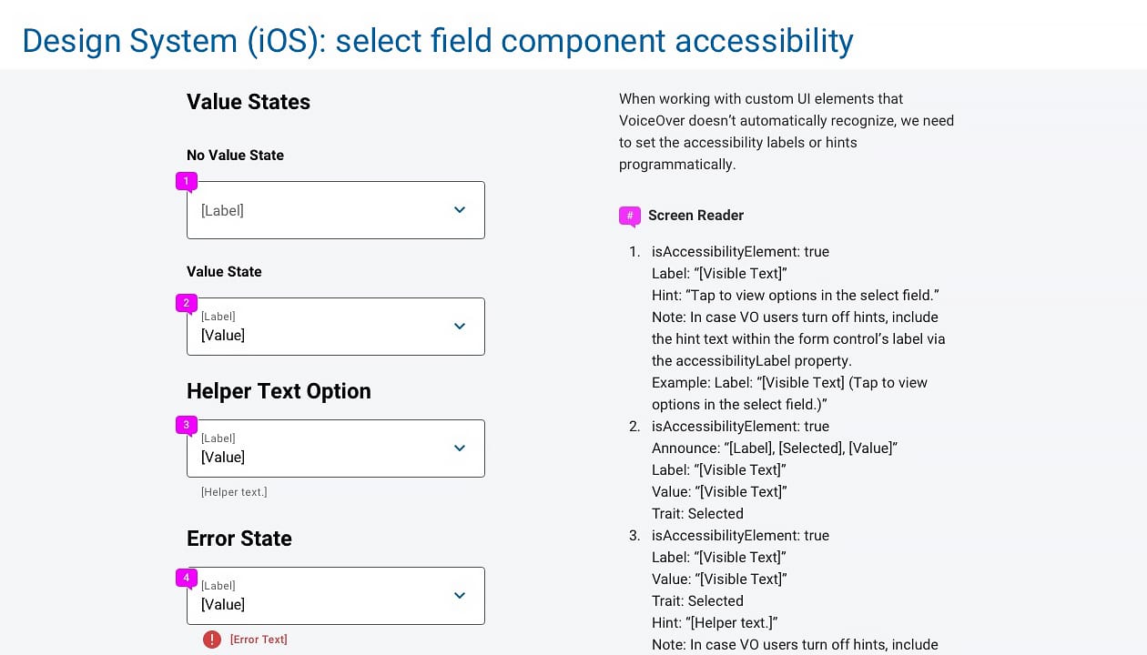 ADA specs for select field in iOS