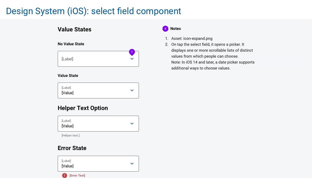 Select field interactive states spec in iOS