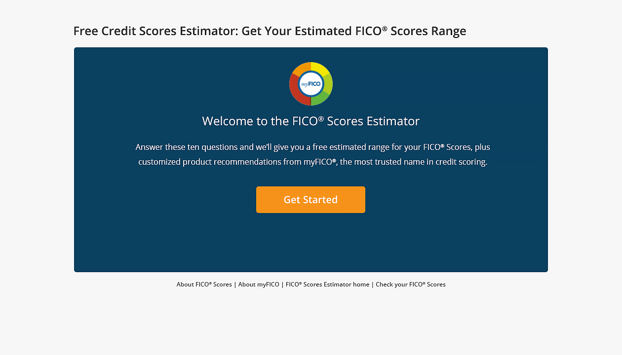 myFICO score estimator start page