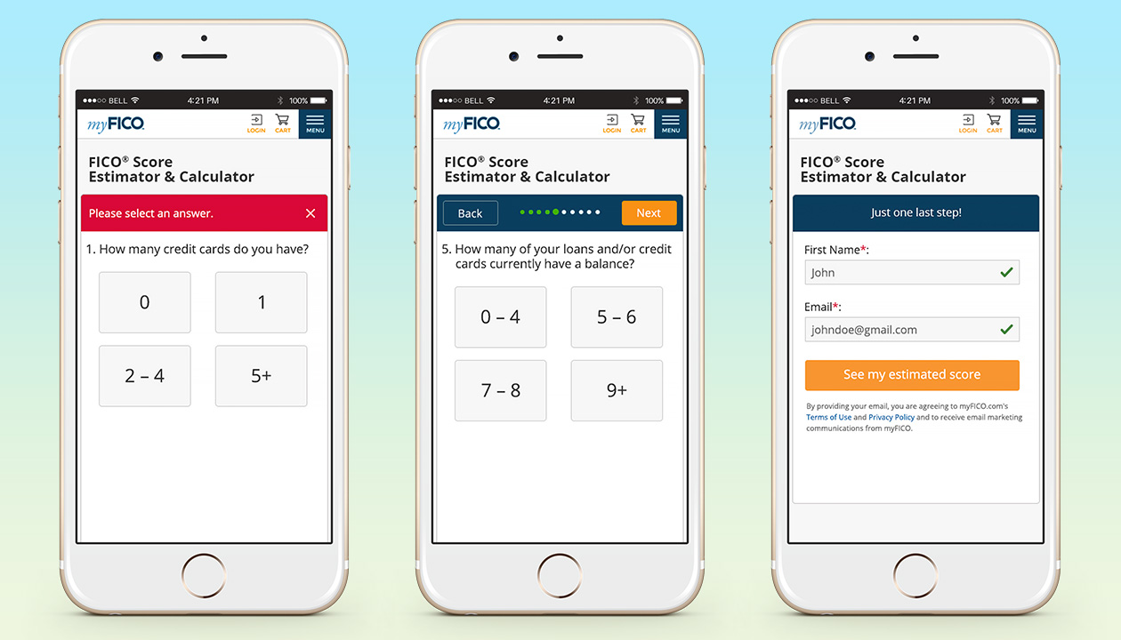 myFICO score estimator mobile web