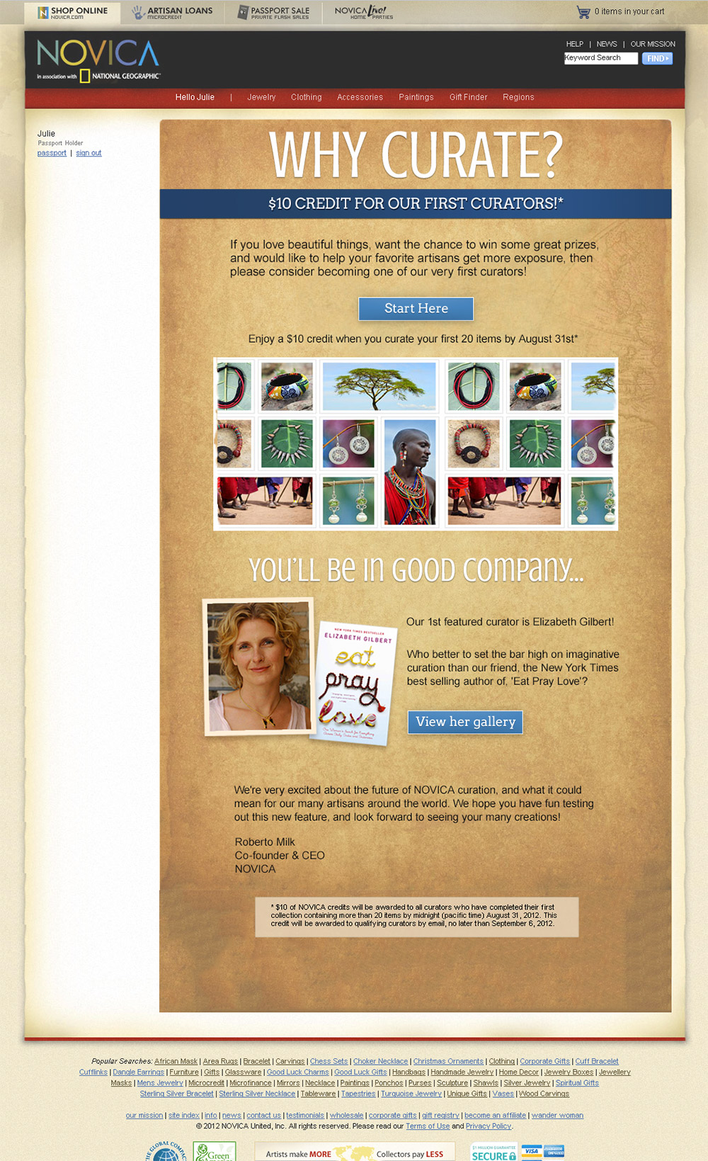 Novica curator collection landing page