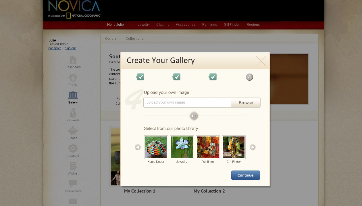 Novica curate collection create gallery screen