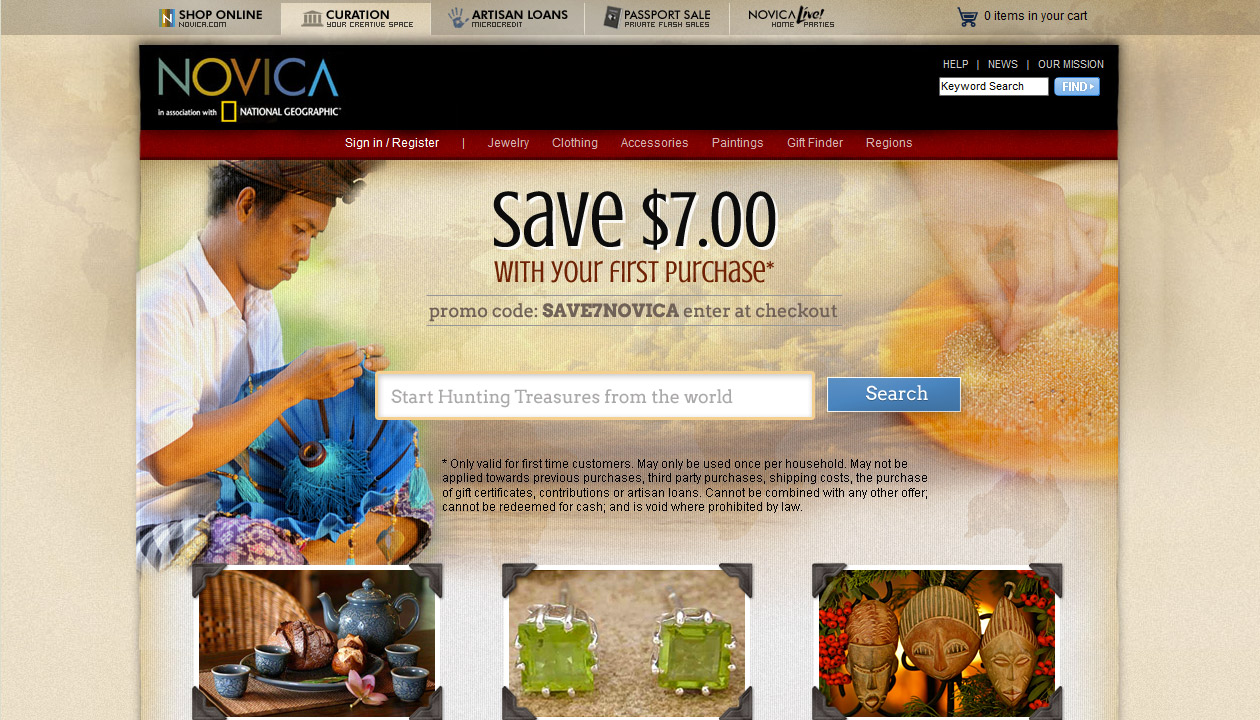 Novica search interface